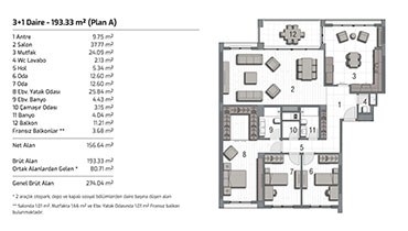 İnallar Hayat 2 3+1 Daire Planı A